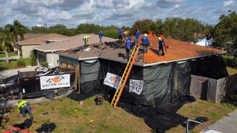 Dream Team Roofing crew carrying out a roof repair in Florida
