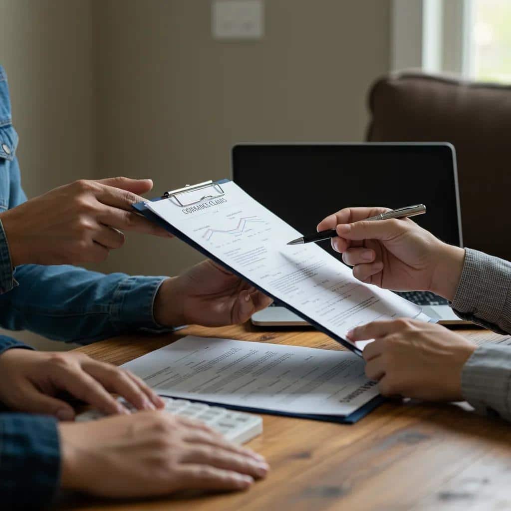 Contractor assisting homeowner with insurance documentation for roof repairs