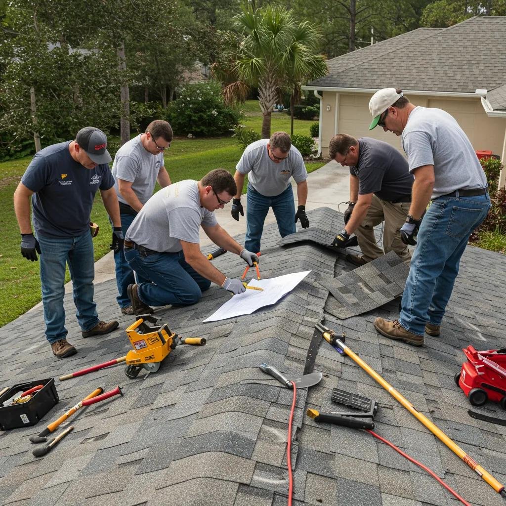 Close-up of roofing materials and tools for emergency repairs in Bradenton