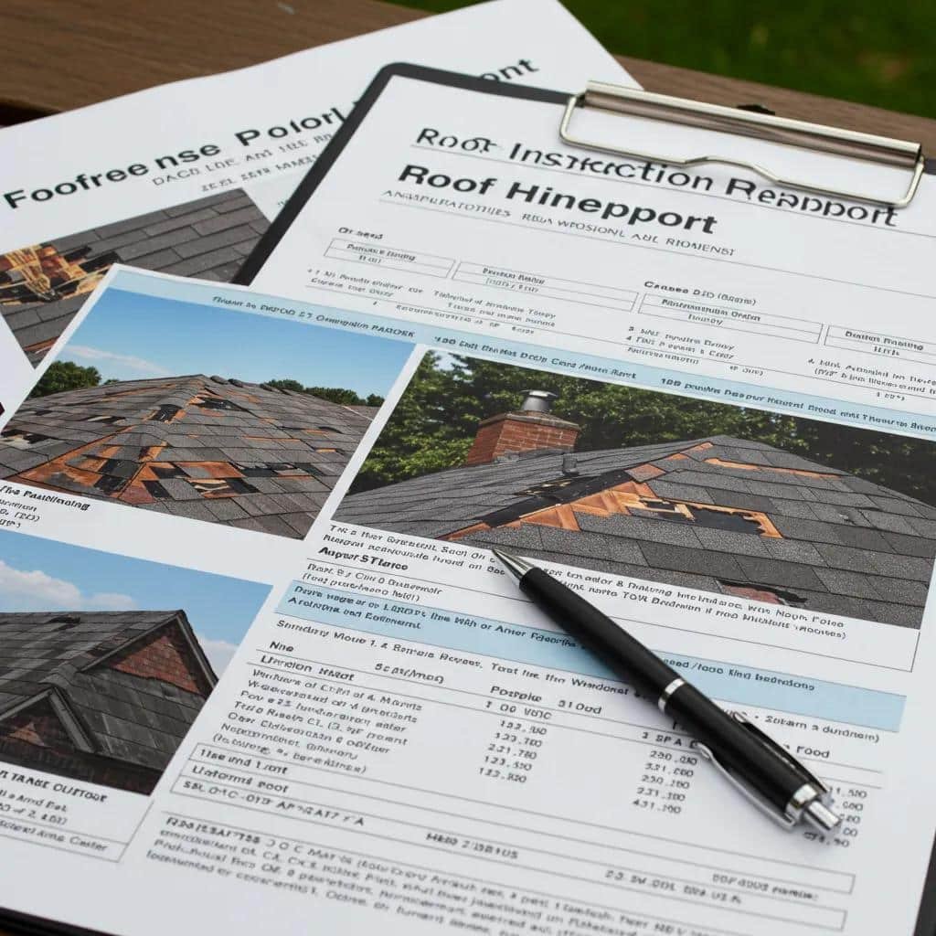 Professional roof inspection report detailing damage findings and recommendations