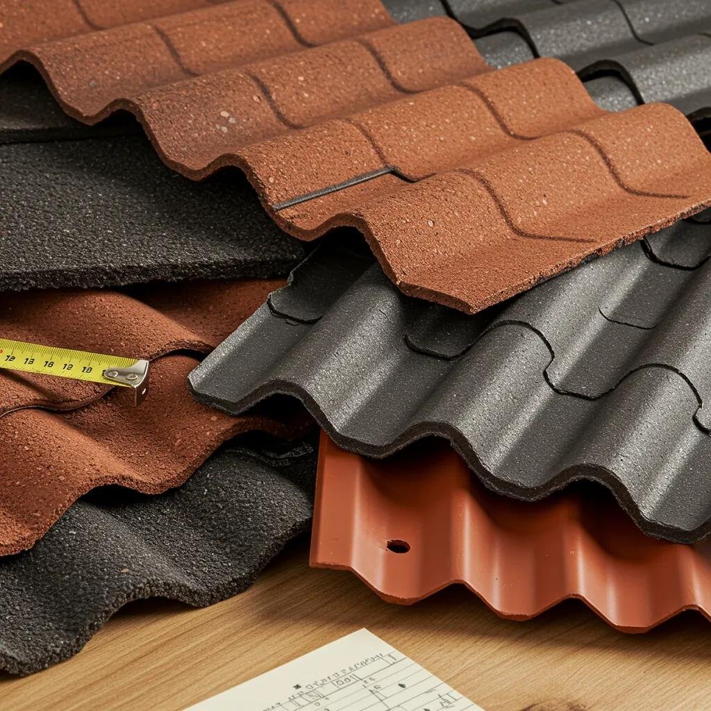 Various roofing materials like asphalt shingles, clay tiles, and metal panels