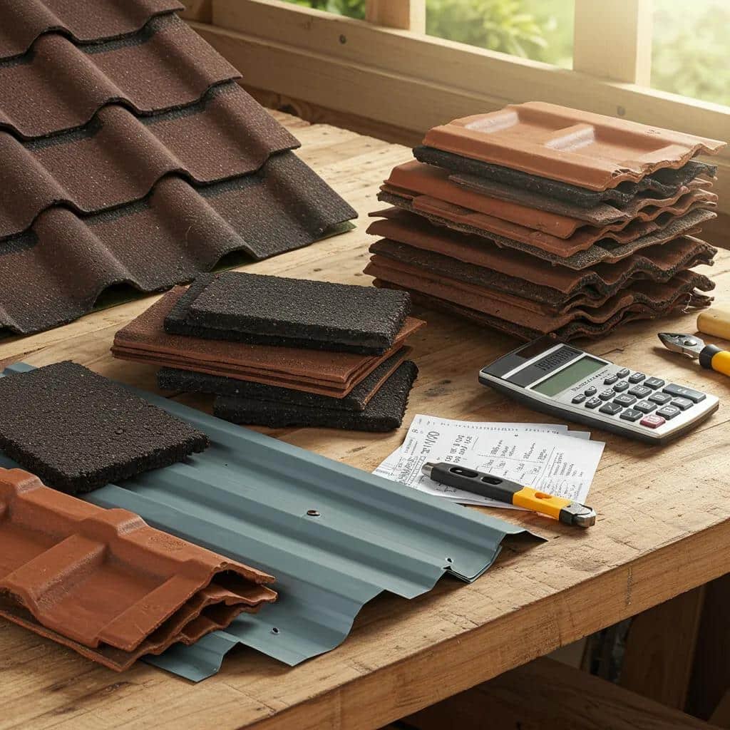 Close-up of roofing materials and tools for emergency roof repair